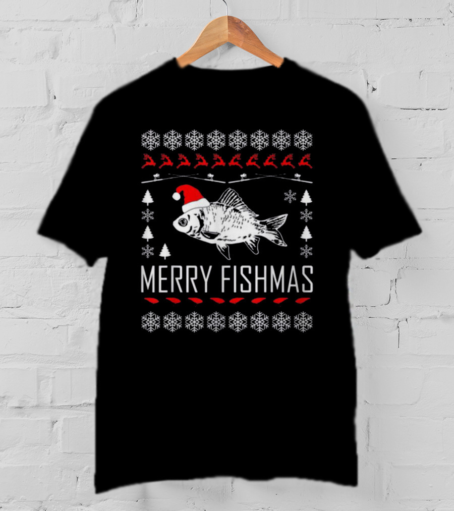 Merry Fishmas Funny Christmas Fishing Lover Ugly T-Shirt