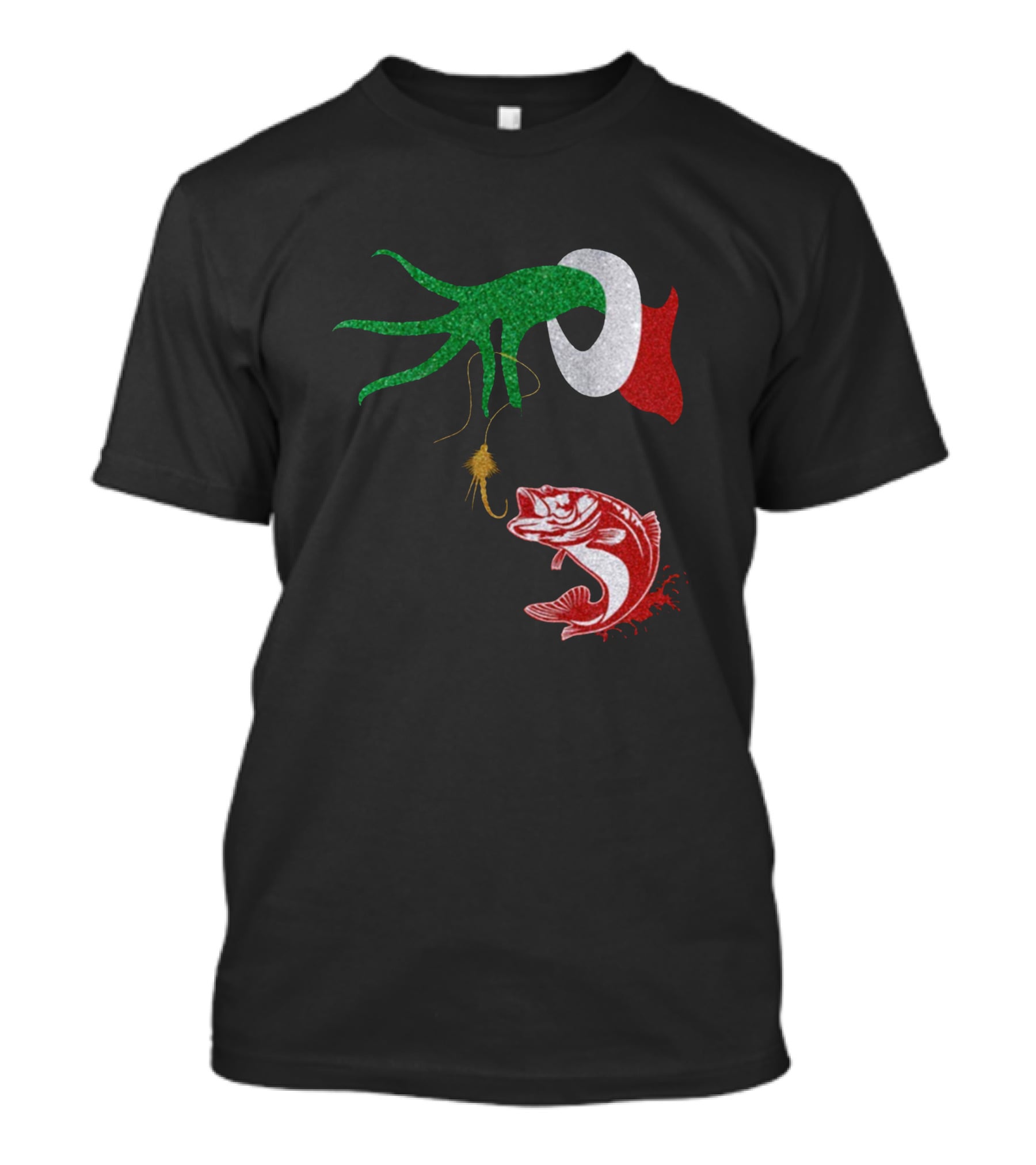 Ginch Christmas Fishing Grinch Hand With Fish Hook And Jumping Fish T-Shirt