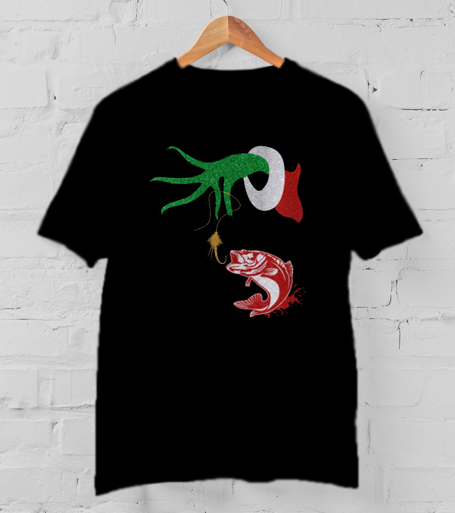 Ginch Christmas Fishing Grinch Hand With Fish Hook And Jumping Fish T-Shirt