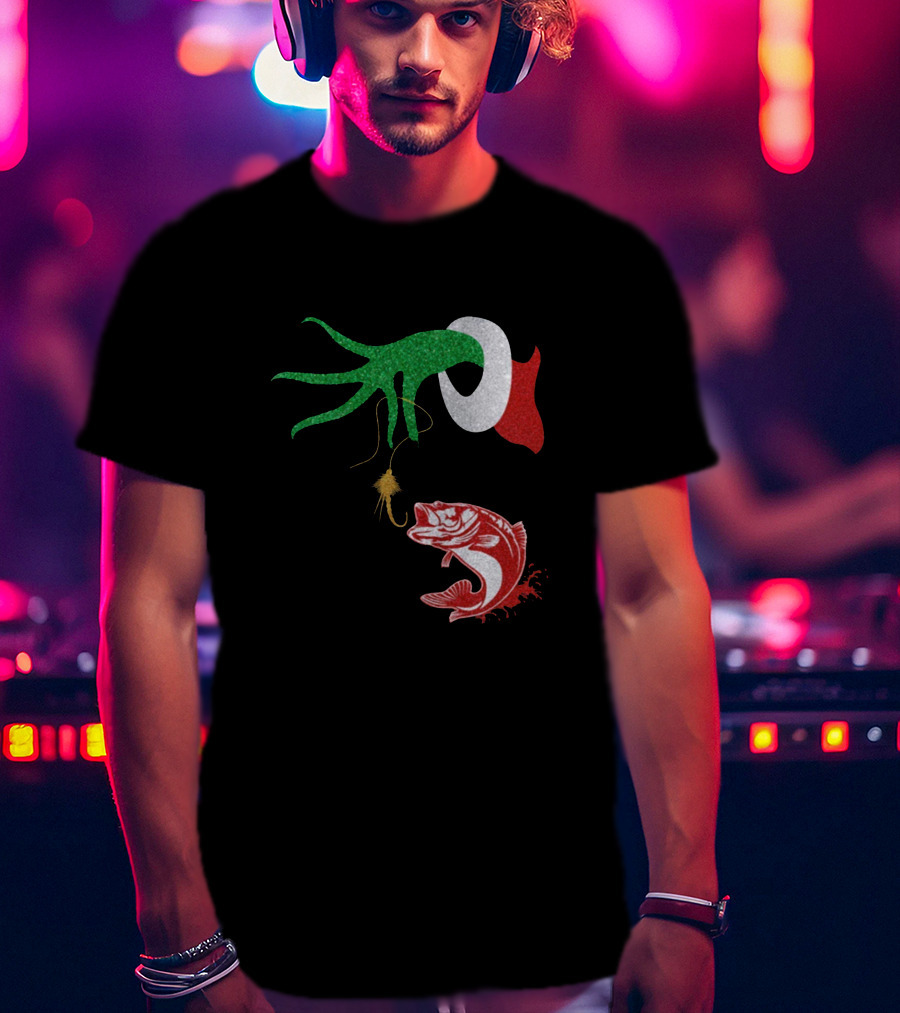 Ginch Christmas Fishing Grinch Hand With Fish Hook And Jumping Fish T-Shirt