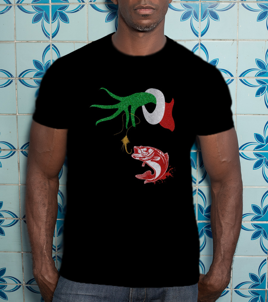 Ginch Christmas Fishing Grinch Hand With Fish Hook And Jumping Fish T-Shirt