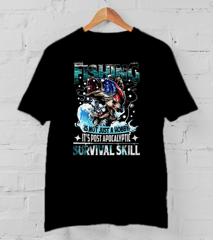 Fishing Is Not Just A Hobby It's Post Apocalyptic Survival Skill Captain America Skull And Tentacles T-Shirt