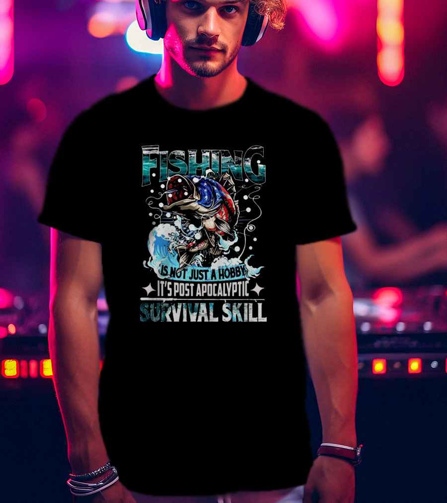Fishing Is Not Just A Hobby It's Post Apocalyptic Survival Skill Captain America Skull And Tentacles T-Shirt