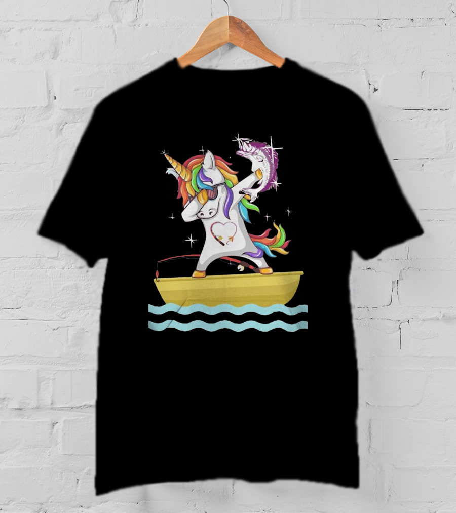 Unicorn Dabbing With Fish On Boat T-Shirt