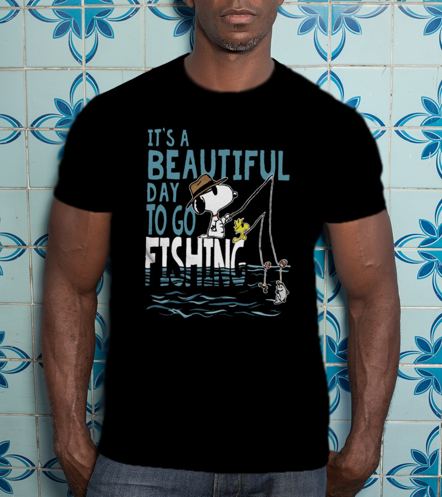 It's A Beautiful Day To Go Fishing Snoopy Charlie Brown Peanuts Woodstock T-Shirt