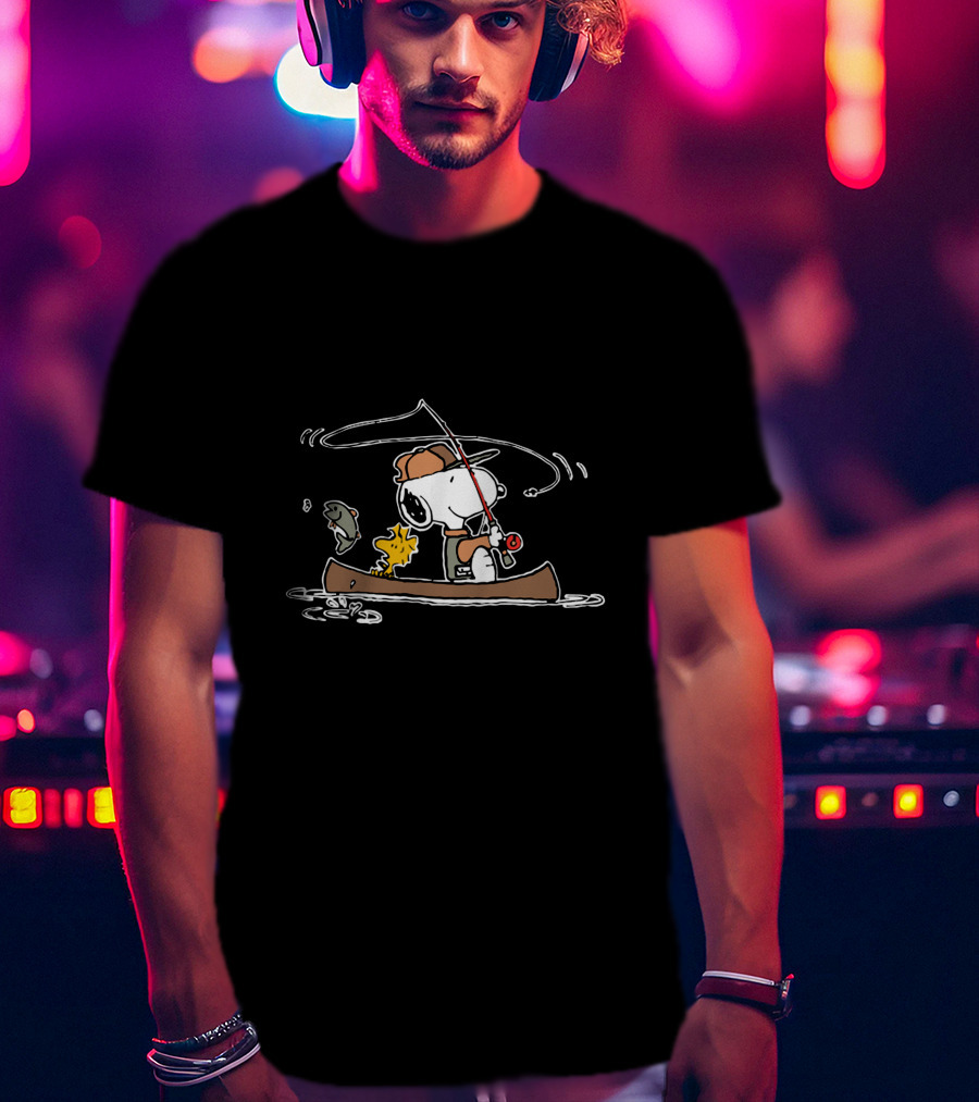 Woodstock And Snoopy Fishing Adventure In A Canoe T-Shirt