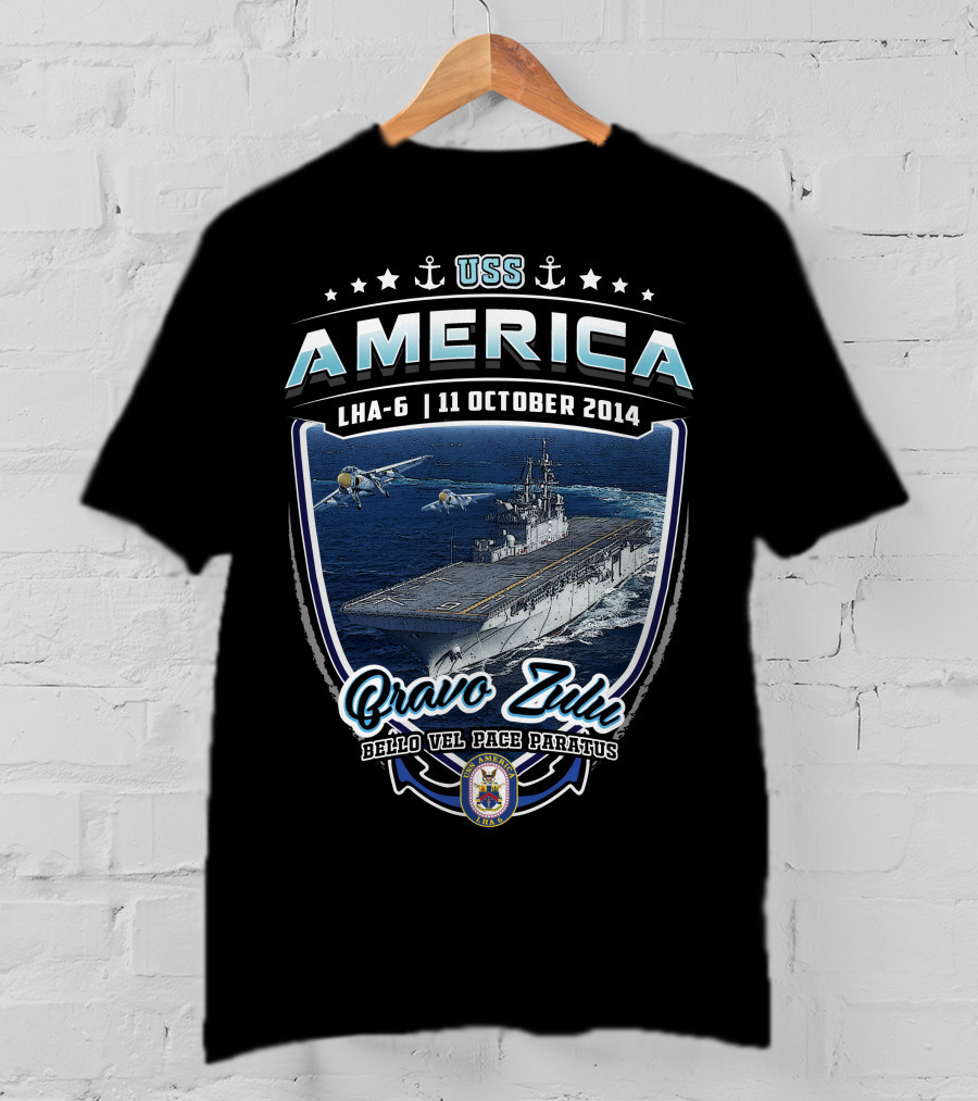 Uss America Lha-6 11 October 2014 Bravo Zulu Bello Vel Pace Paratus T-Shirt