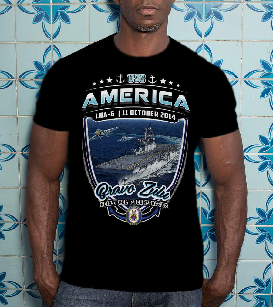 Uss America Lha-6 11 October 2014 Bravo Zulu Bello Vel Pace Paratus T-Shirt