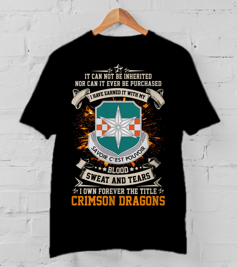 313th Military Intelligence Battalion Crimson Dragons Savoir C'est Pouvoir Blood Sweat And Tears T-Shirt