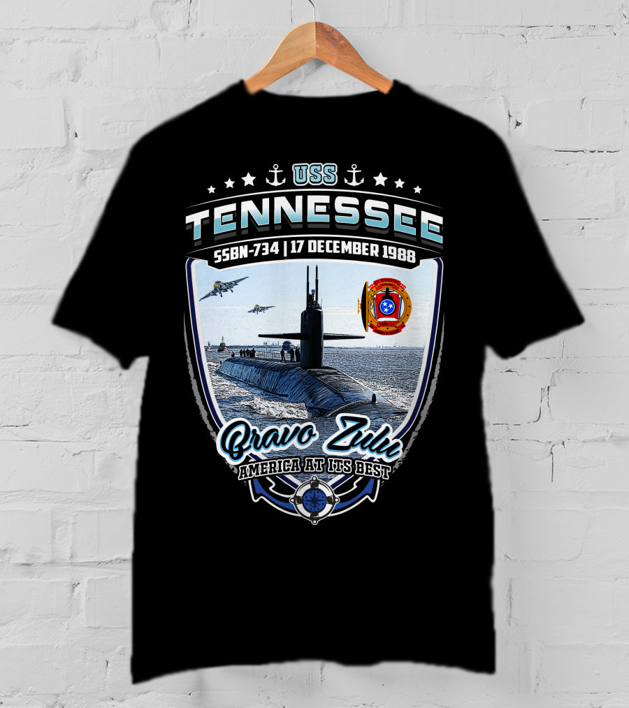 Uss Tennessee Ssbn-734 Bravo Zulu America At Its Best 17 December 1988 Submarine Anchors Stars T-Shirt