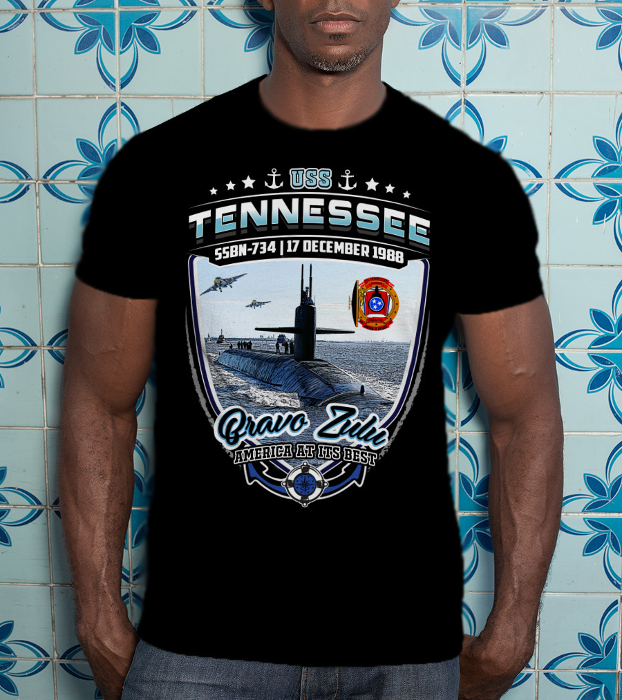 Uss Tennessee Ssbn-734 Bravo Zulu America At Its Best 17 December 1988 Submarine Anchors Stars T-Shirt