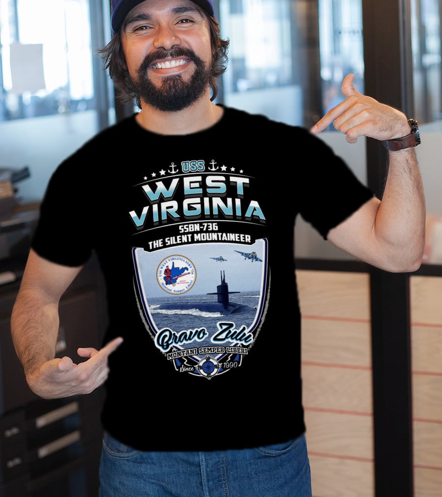 Uss West Virginia Ssbn-736 The Silent Mountaineer Bravo Zulu Montani Semper Liberi Since 7990 T-Shirt
