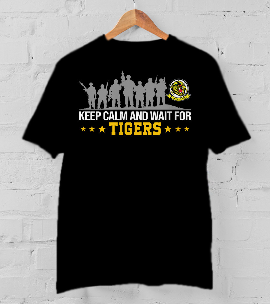 Vma-542 Keep Calm And Wait For Tigers Logo And Silhouette T-Shirt
