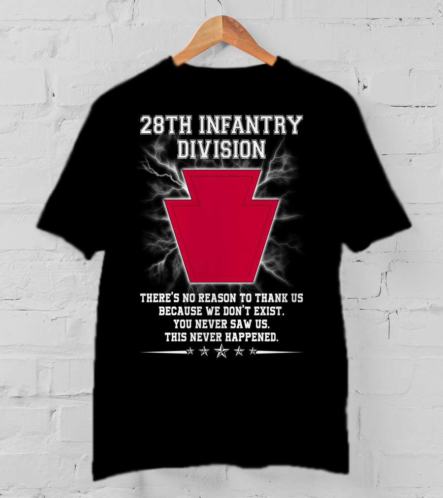 28th Infantry Division Red Keystone Emblem With Lightning And Secretive Motto T-Shirt