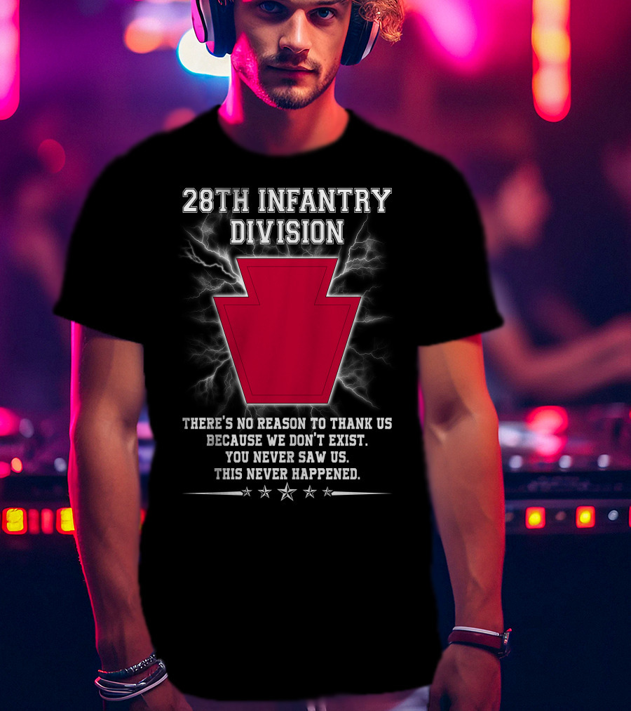 28th Infantry Division Red Keystone Emblem With Lightning And Secretive Motto T-Shirt