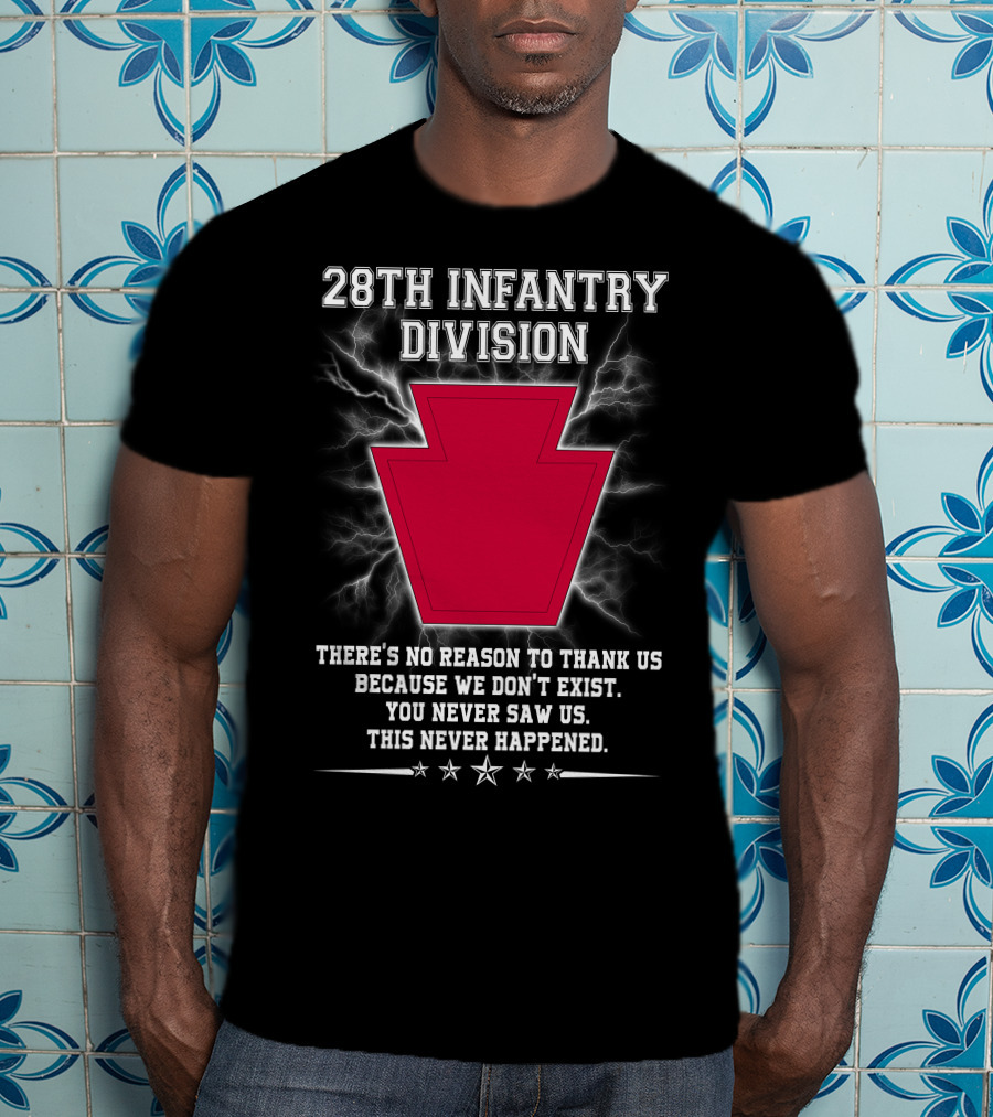 28th Infantry Division Red Keystone Emblem With Lightning And Secretive Motto T-Shirt