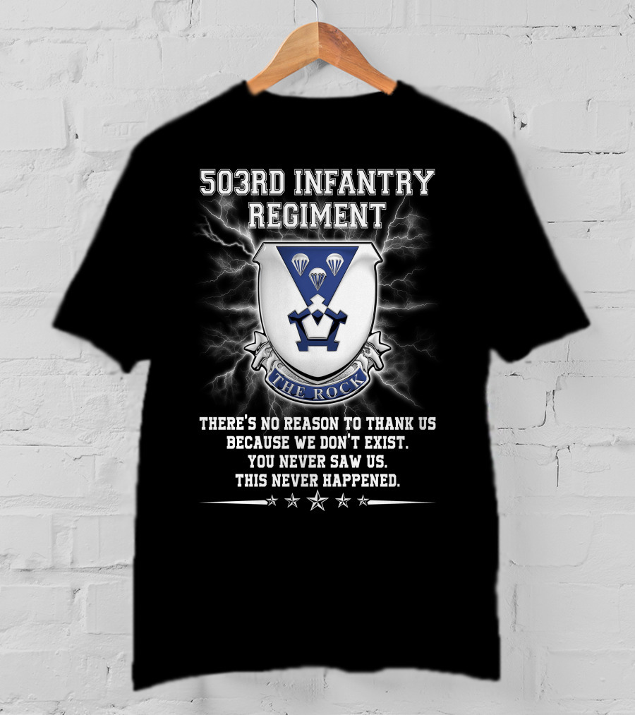 503Rd Infantry Regiment The Rock Shield Lightning Paratrooper Motto T-Shirt