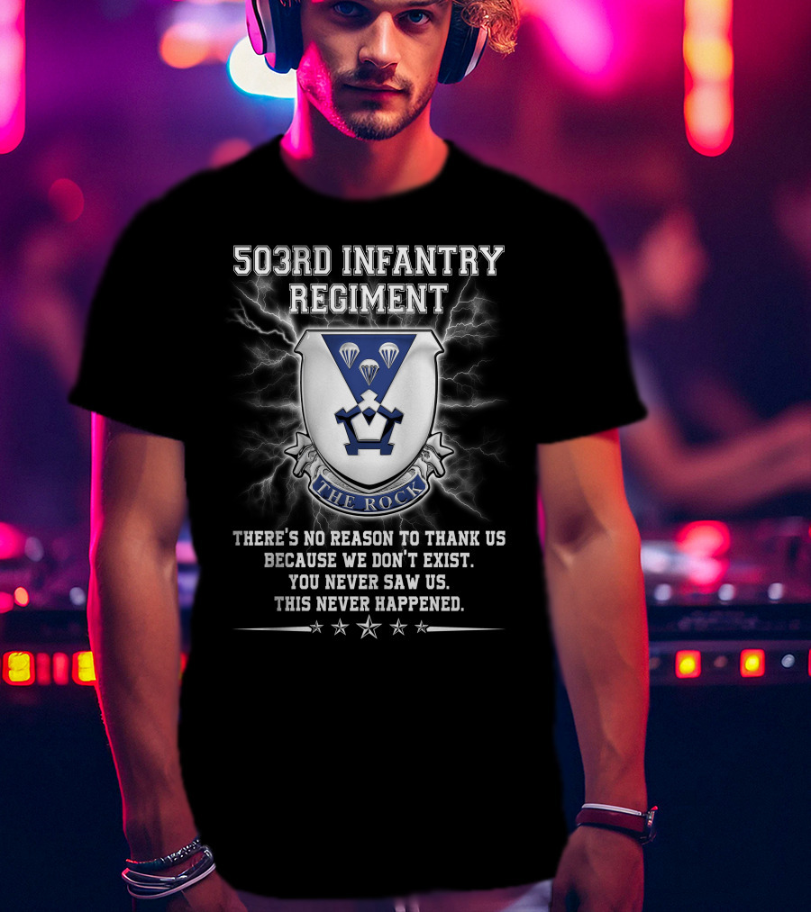 503Rd Infantry Regiment The Rock Shield Lightning Paratrooper Motto T-Shirt