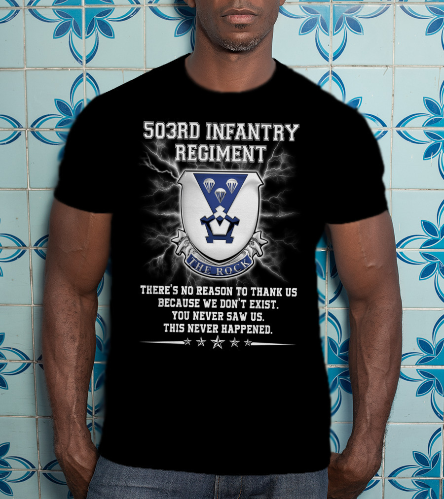 503Rd Infantry Regiment The Rock Shield Lightning Paratrooper Motto T-Shirt