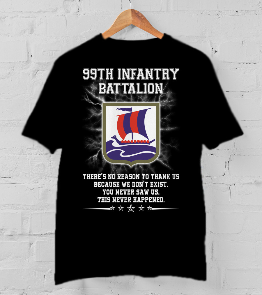 99th Infantry Battalion Viking Ship Emblem You Never Saw Us This Never Happened T-Shirt