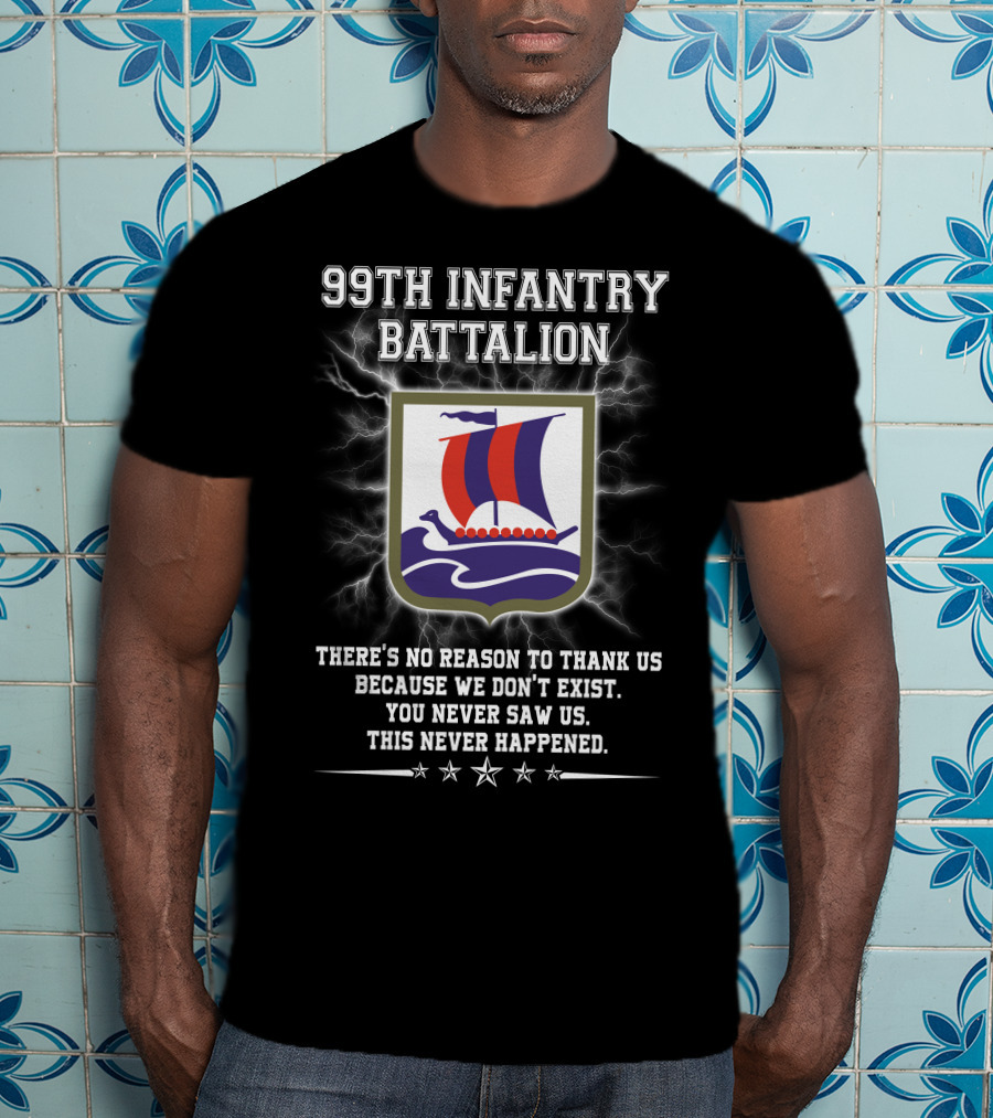 99th Infantry Battalion Viking Ship Emblem You Never Saw Us This Never Happened T-Shirt