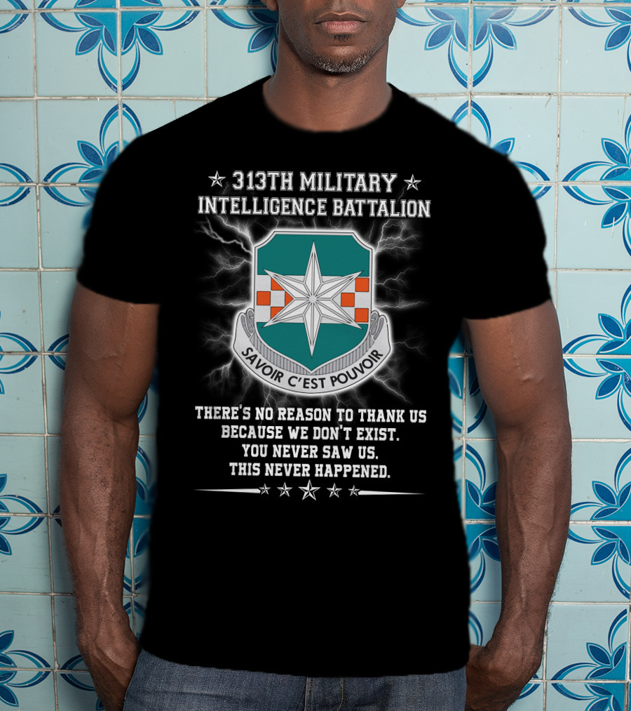 313th Military Intelligence Battalion Savoir C'est Pouvoir You Never Saw Us This Never Happened T-Shirt