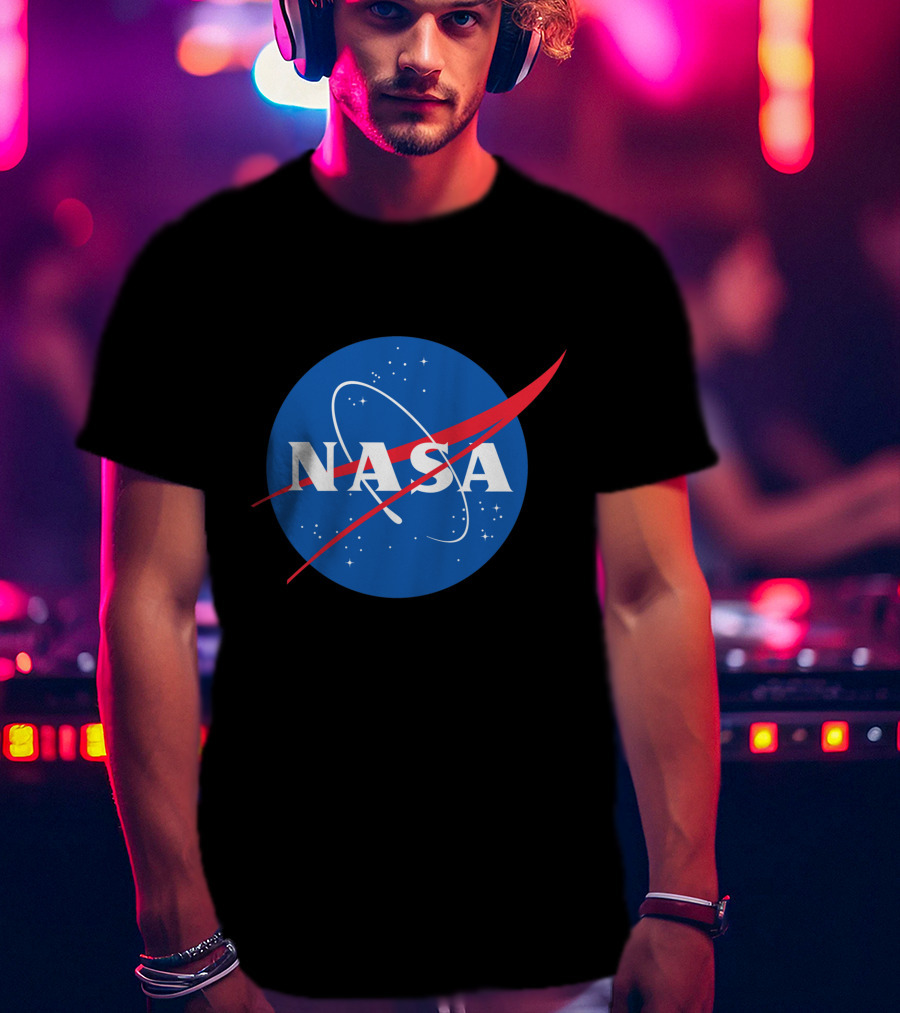 NASA Vector Emblem With Red Chevron On Blue Astronaut T-Shirt