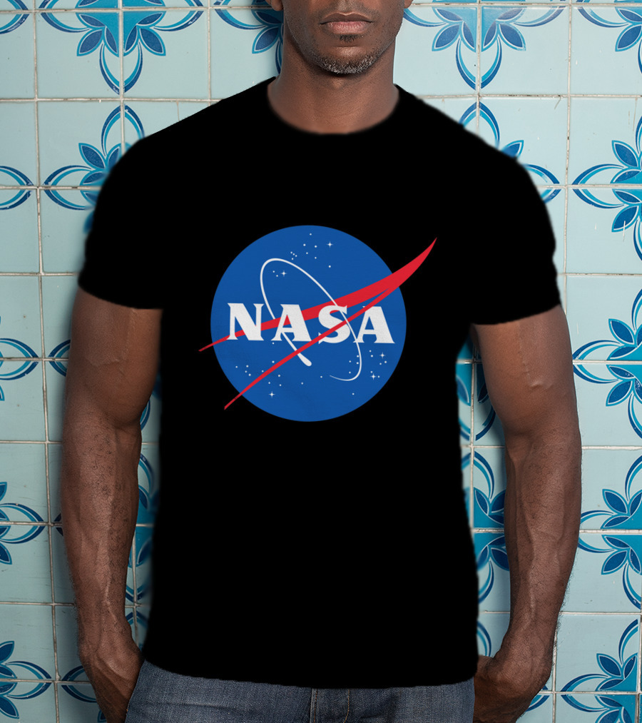 NASA Vector Emblem With Red Chevron On Blue Astronaut T-Shirt