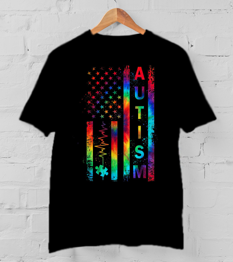 American Flag Autism Awareness Tie Dye Teacher Mom Support T-Shirt