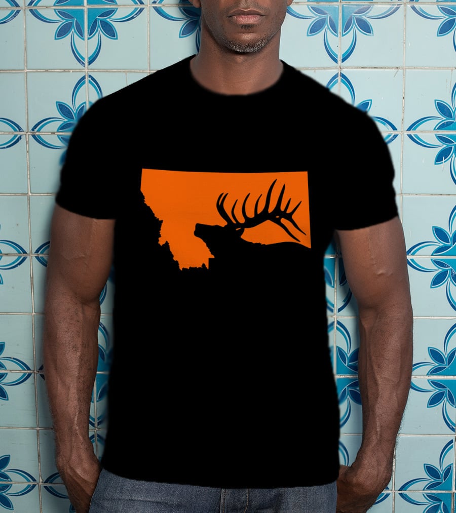 Montana Elk Hunting Silhouette With State Outline T-Shirt