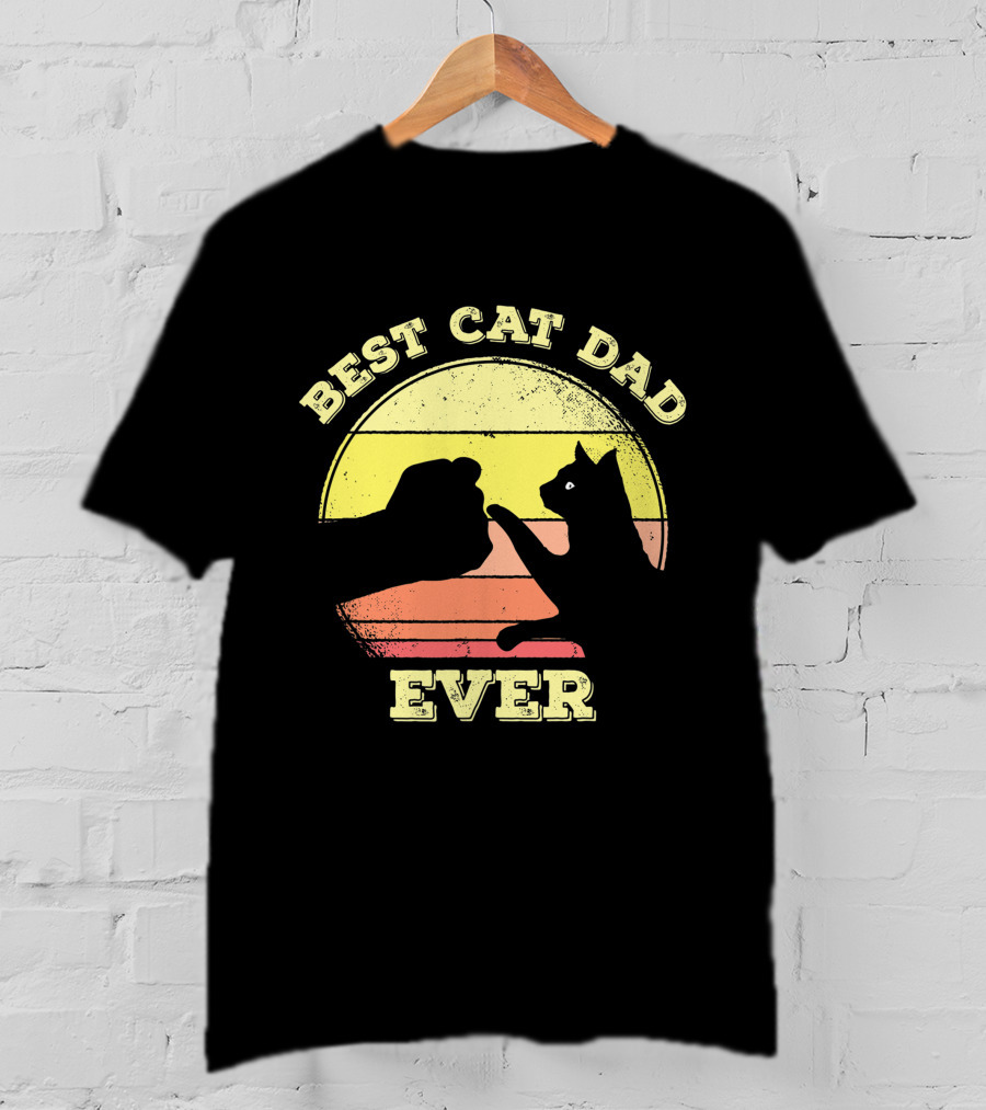 Best Cat Dad Ever Vintage Sunset Funny Cat Lover T-Shirt