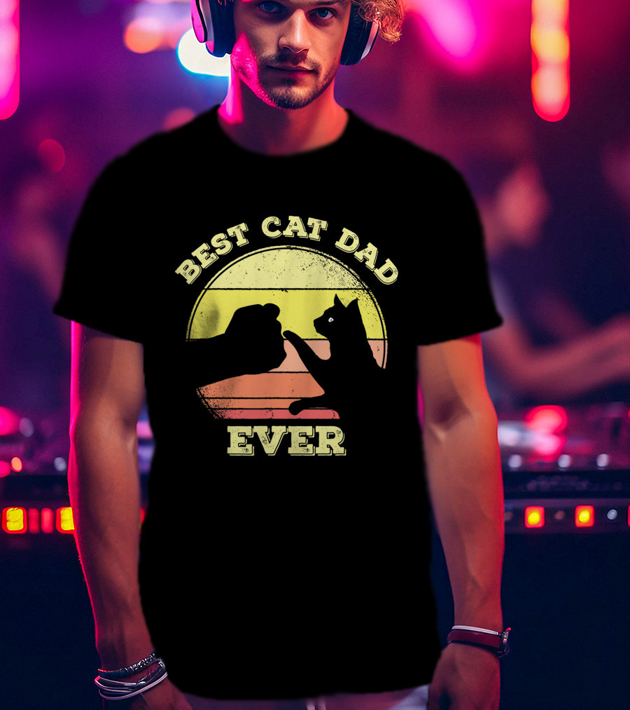 Best Cat Dad Ever Vintage Sunset Funny Cat Lover T-Shirt