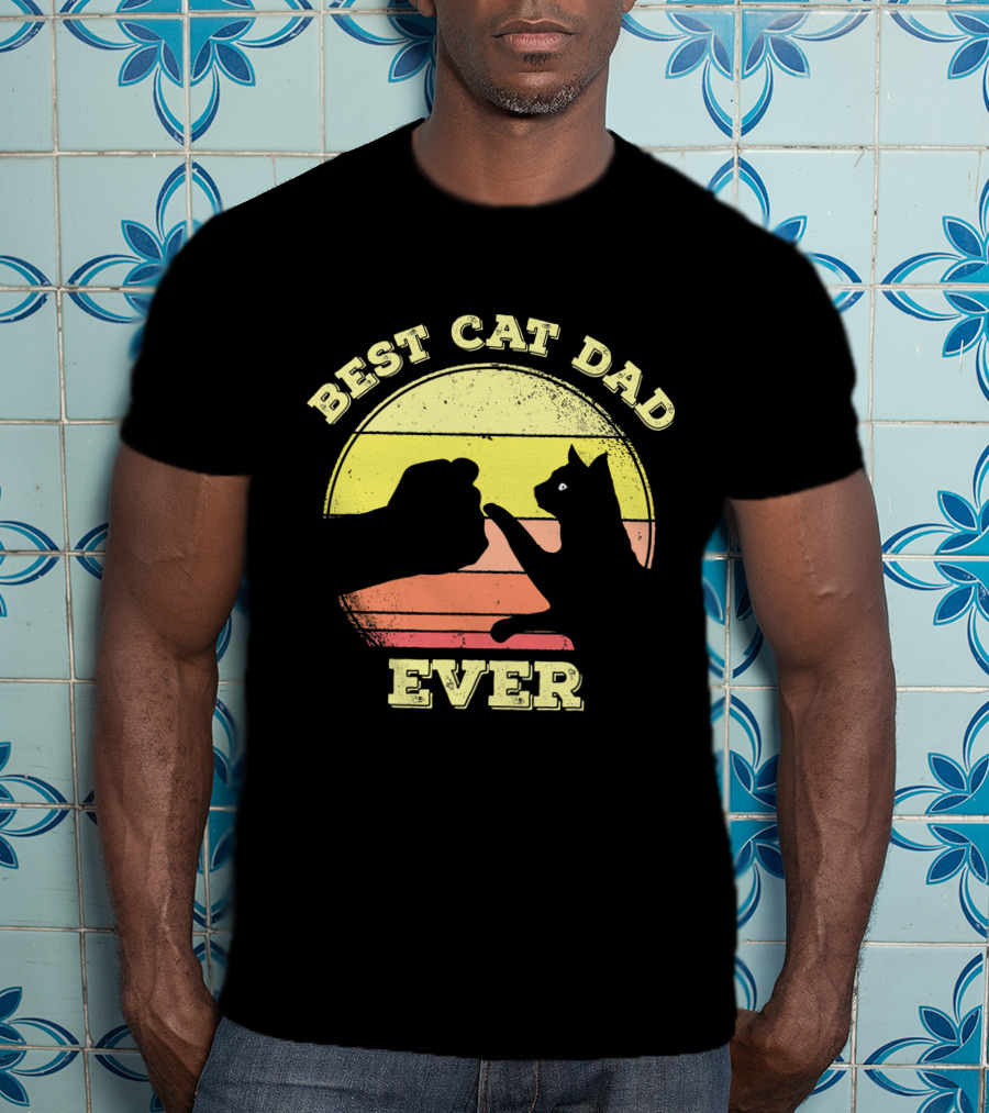 Best Cat Dad Ever Vintage Sunset Funny Cat Lover T-Shirt