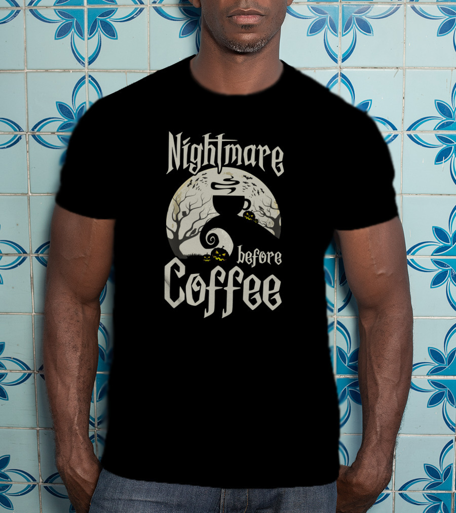Nightmare Before Coffee Halloween Funny Gift With Pumpkin And Tree Elements T-Shirt