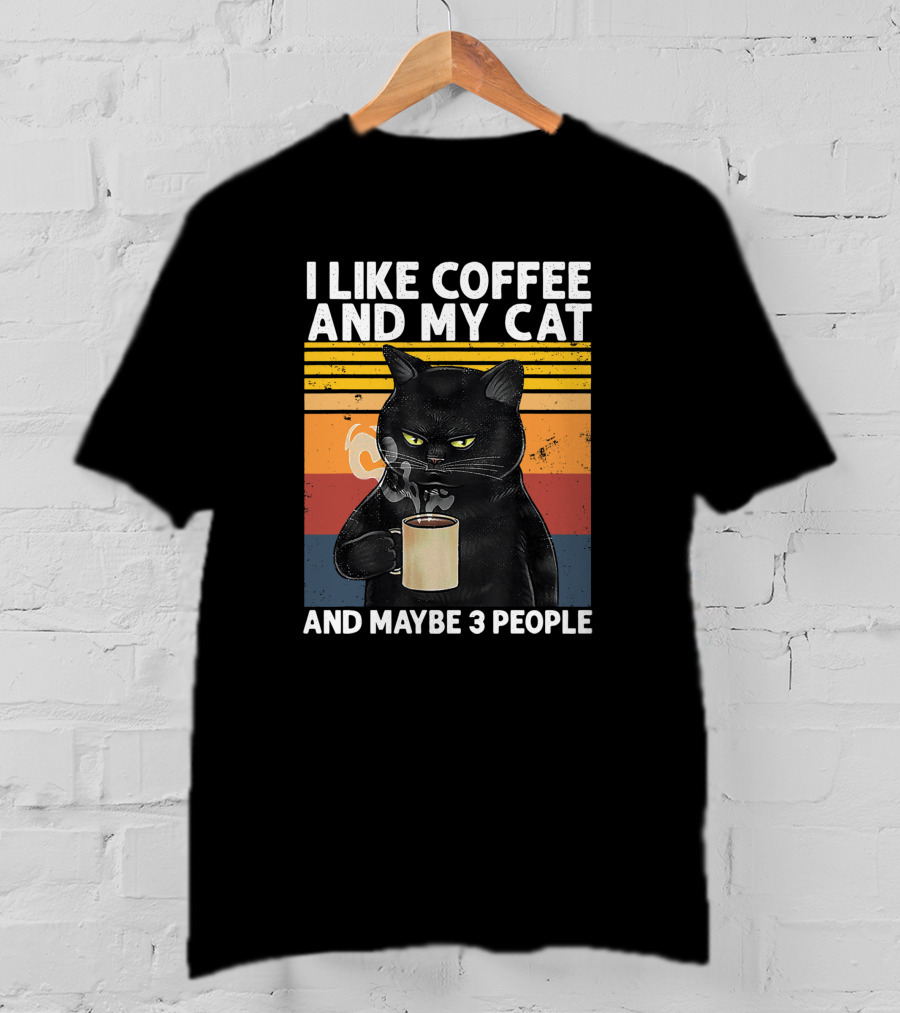 I Like Coffee And My Cat And Maybe 3 People Vintage Cat Lover Gift T-Shirt