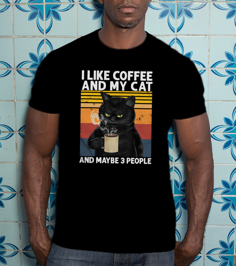 I Like Coffee And My Cat And Maybe 3 People Vintage Cat Lover Gift T-Shirt
