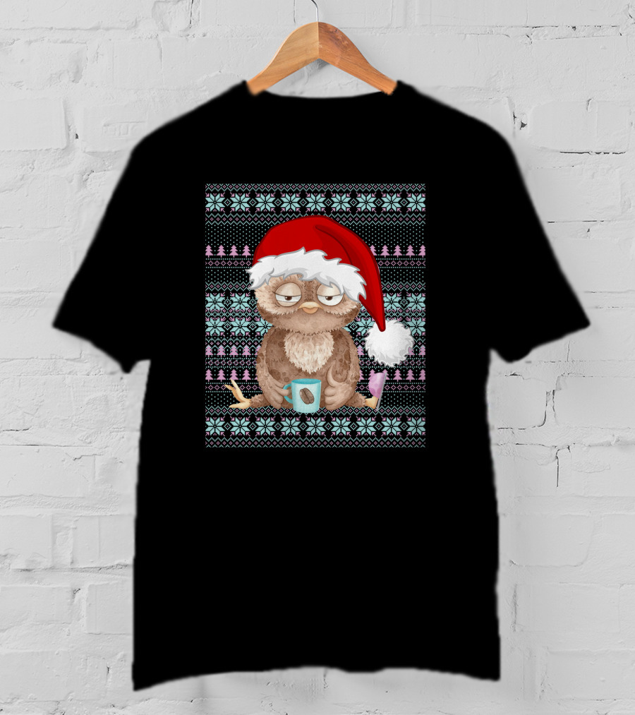 Ugly Christmas Santa Owl Coffee Lovers Christmas Costume T-Shirt