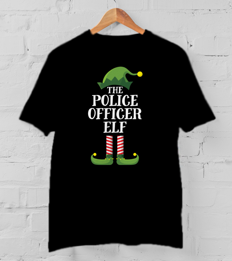 The Police Officer Elf Matching Family Christmas Party Pajamas T-Shirt