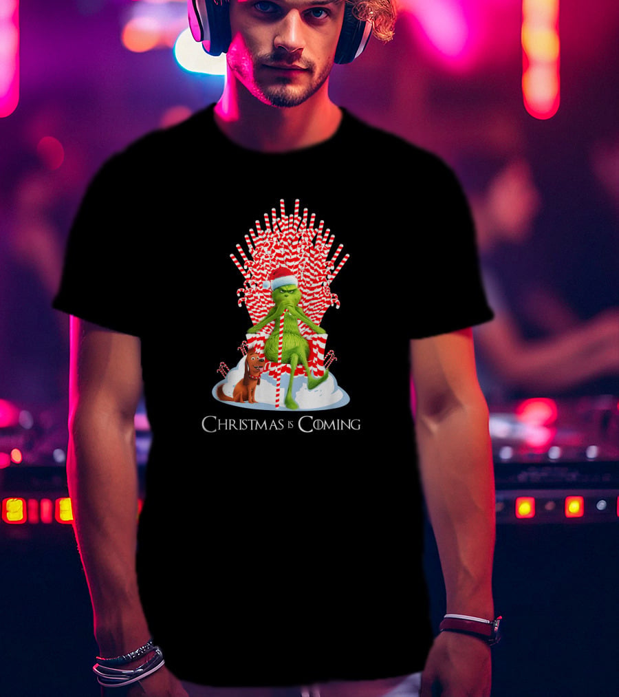 Grinch Christmas Is Coming Candy Cane Throne Funny T-Shirt