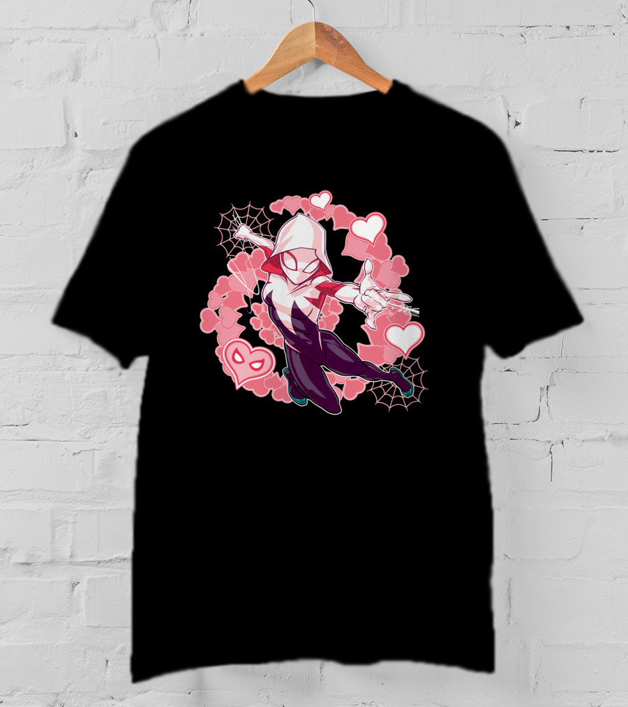 Marvel Spider-Man Into The Spider-Verse Gwen Hearts And Webs T-Shirt
