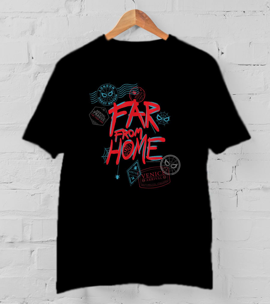 Marvel Spider-Man Far From Home Passport Stamps London Prague Venice Arrival T-Shirt