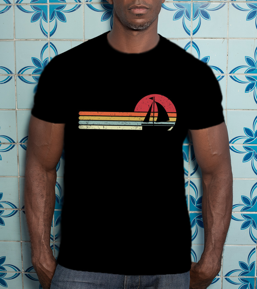 Retro Sun And Sailboat Vintage Sailing T-Shirt