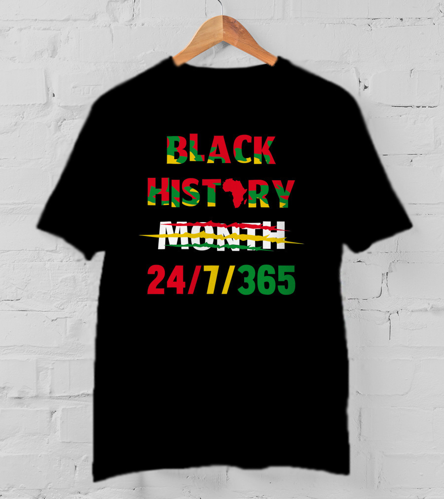 Black History 24 7 365 African Map Flag Colors T-Shirt