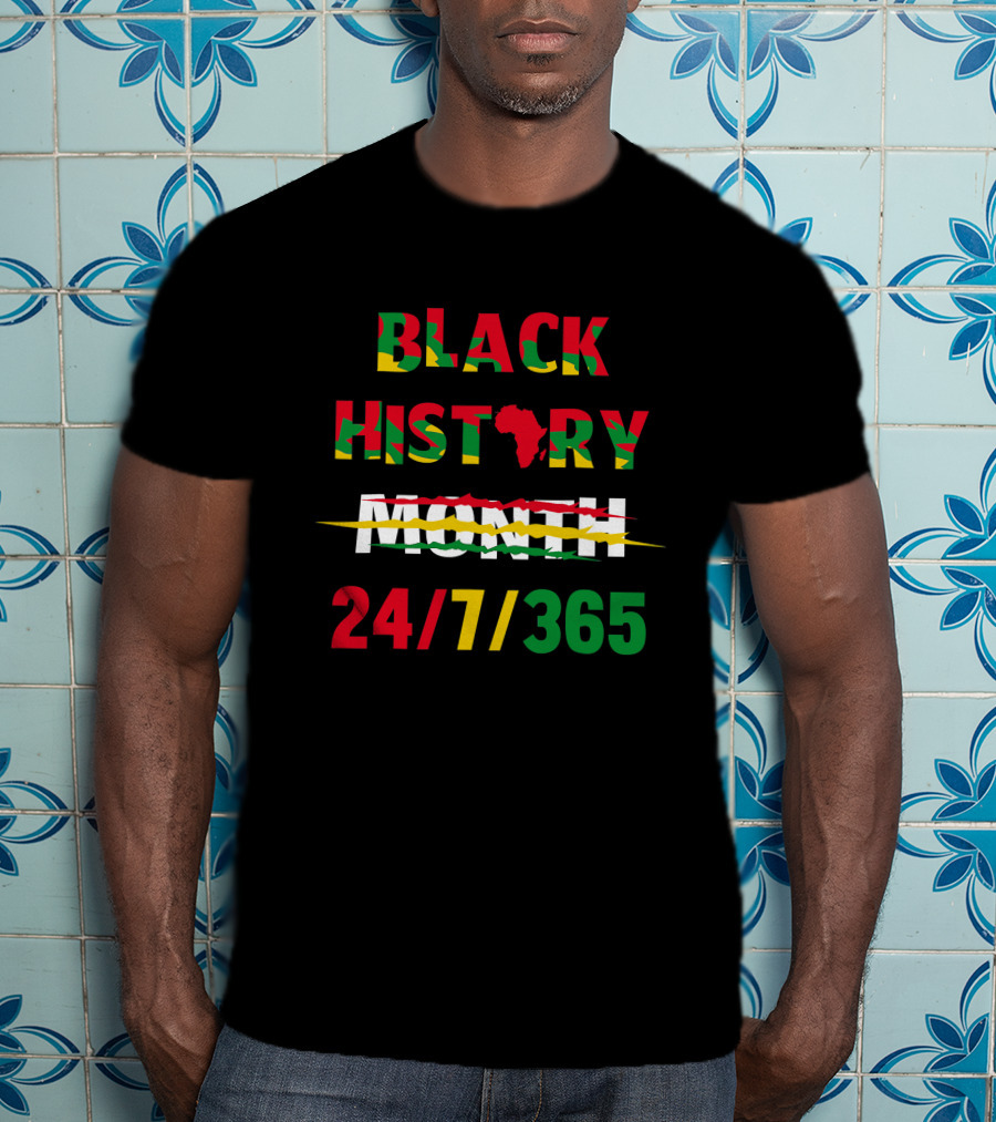 Black History 24 7 365 African Map Flag Colors T-Shirt