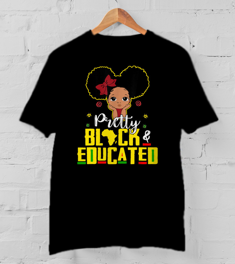 Pretty Black And Educated African Queen Girl With Afro And Red Bow T-Shirt