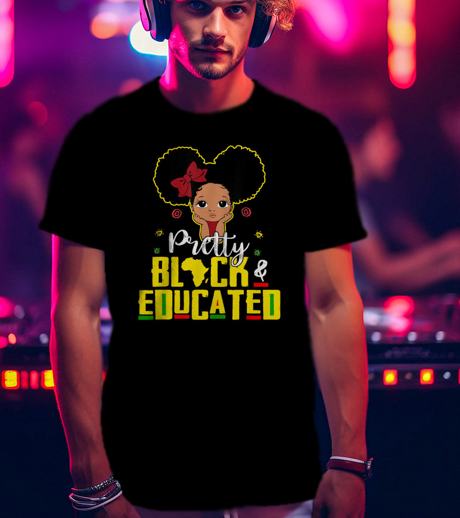 Pretty Black And Educated African Queen Girl With Afro And Red Bow T-Shirt