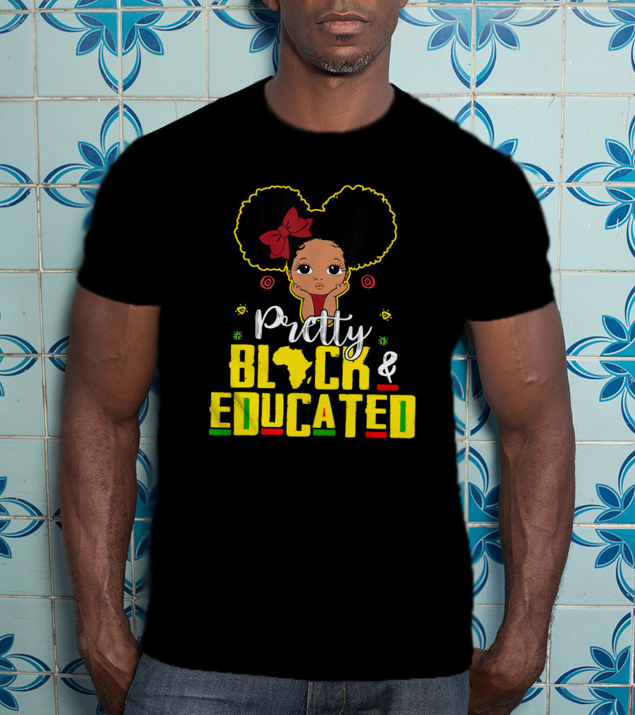 Pretty Black And Educated African Queen Girl With Afro And Red Bow T-Shirt