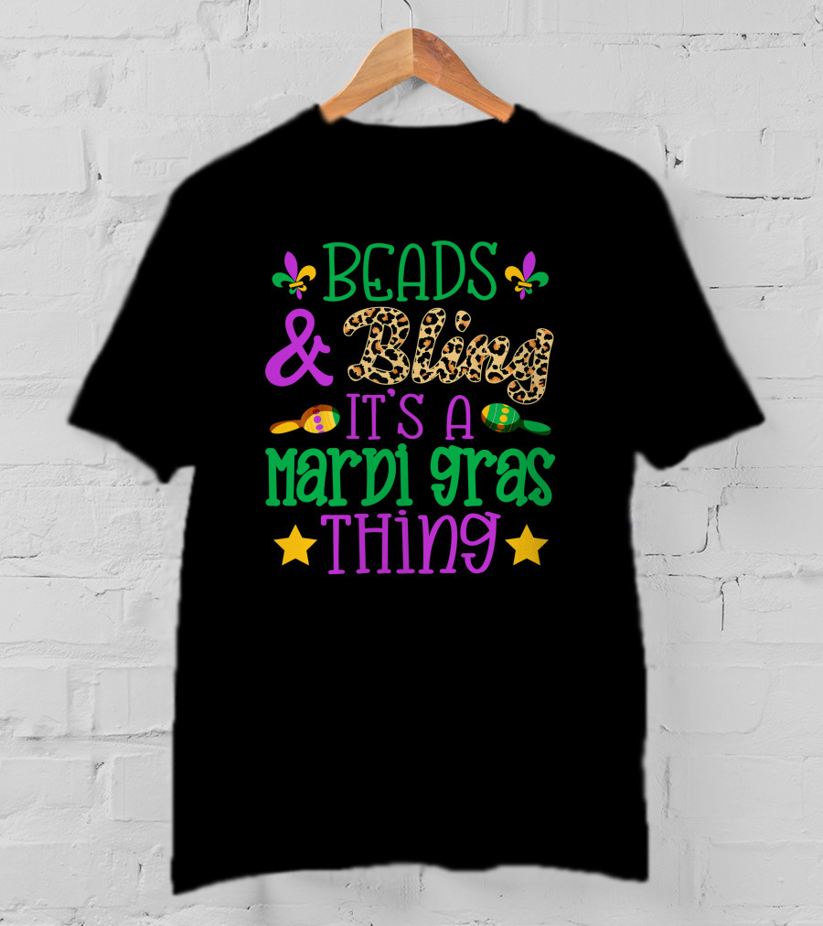 Beads And Bling It's A Mardi Gras Thing Fleur-de-Lis Stars And Maracas T-Shirt