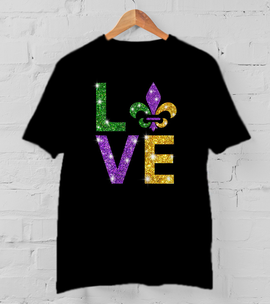 I Love Mardi Gras Fleur-de-Lis Glitter Celebration T-Shirt