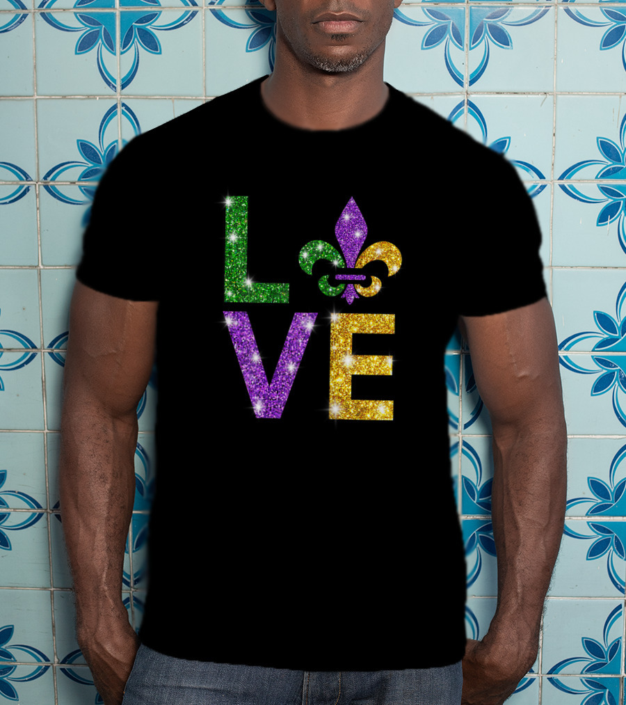 I Love Mardi Gras Fleur-de-Lis Glitter Celebration T-Shirt